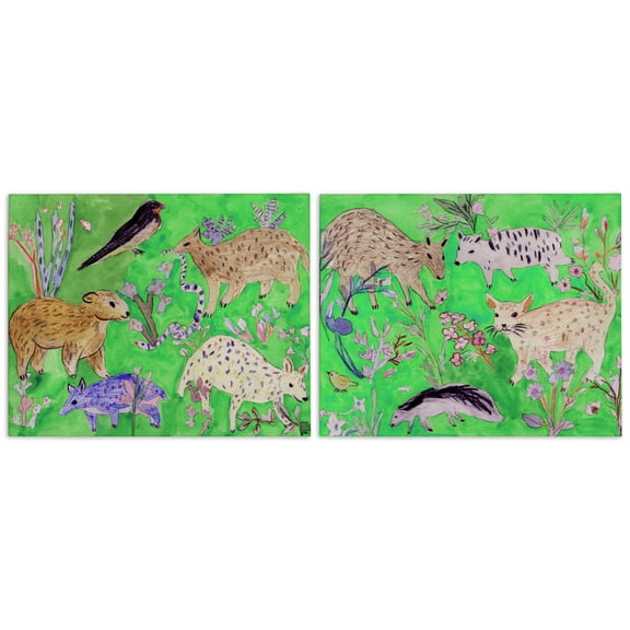 Stupell Industries Quirky Meadow Menagerie Animals 2 Piece Canvas Wall Art Set design by Melissa Wang, 16 x 20