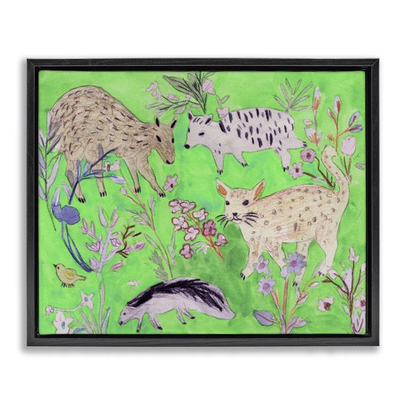Stupell Industries Quirky Meadow Wildlife Black Framed Floater Canvas Wall Art design by Melissa Wang, 25 x 31
