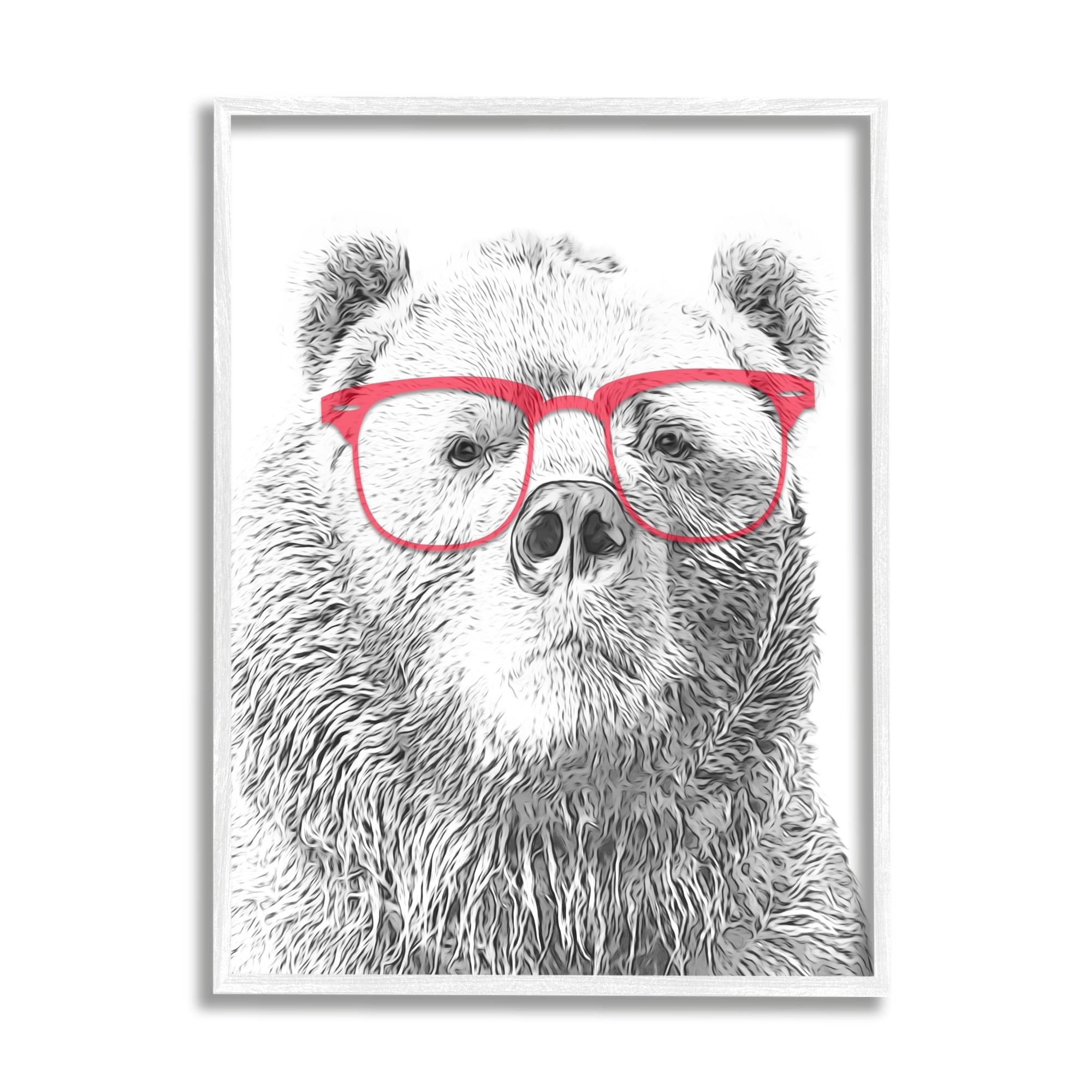 Stupell Industries Quirky Monochrome Bear Red Glasses Design , 11 x 14, Design by Annalisa Latella