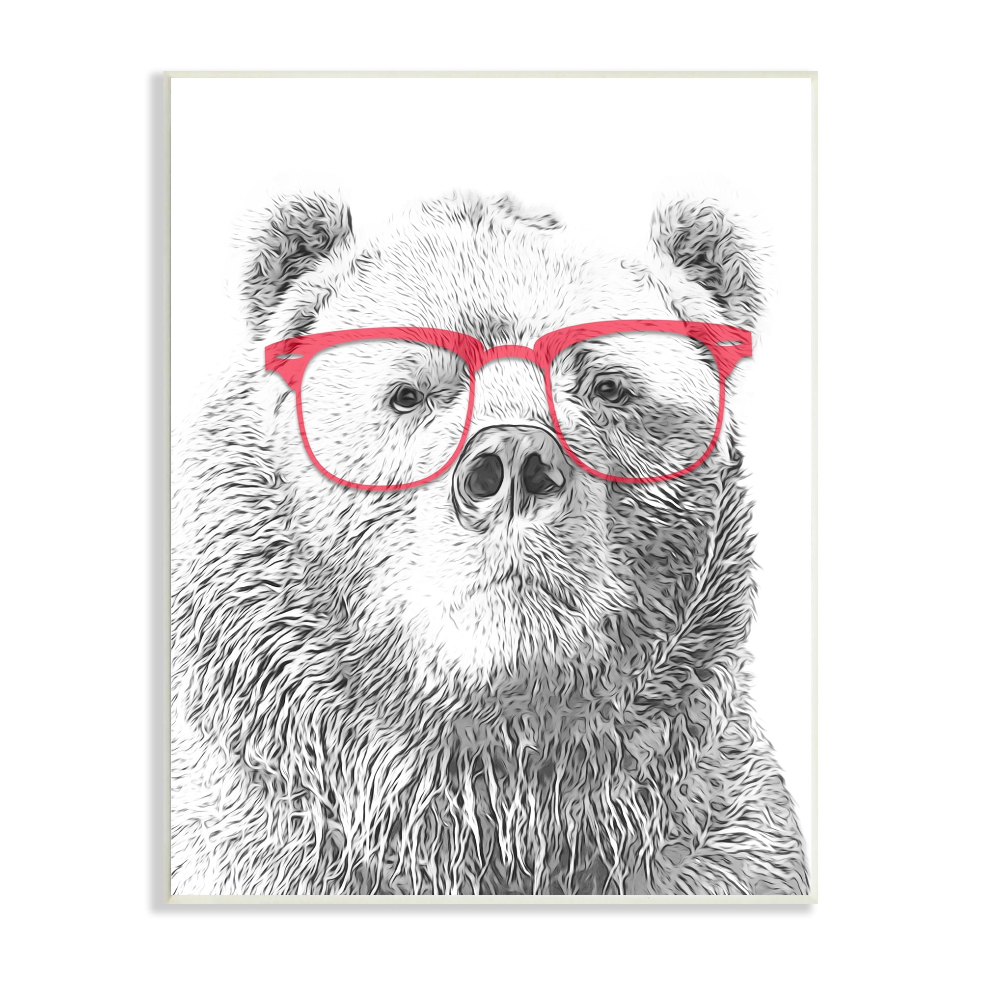 Stupell Industries Quirky Monochrome Bear Red Glasses Design , 13 x 19, Design by Annalisa Latella