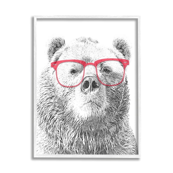 Stupell Industries Quirky Monochrome Bear Red Glasses Design , 16 x 20, Design by Annalisa Latella