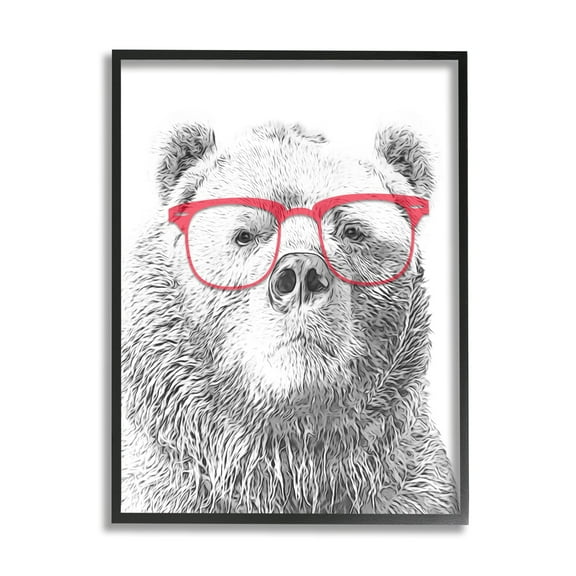 Stupell Industries Quirky Monochrome Bear Red Glasses Design , 16 x 20, Design by Annalisa Latella