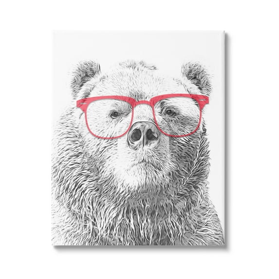 Stupell Industries Quirky Monochrome Bear Red Glasses Design , 30 x 40, Design by Annalisa Latella