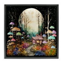 Stupell Industries Quirky Mushroom Forest Landscape & Nature Painting Black Floater Framed Canvas Art Print Wall Art, 18 x 18