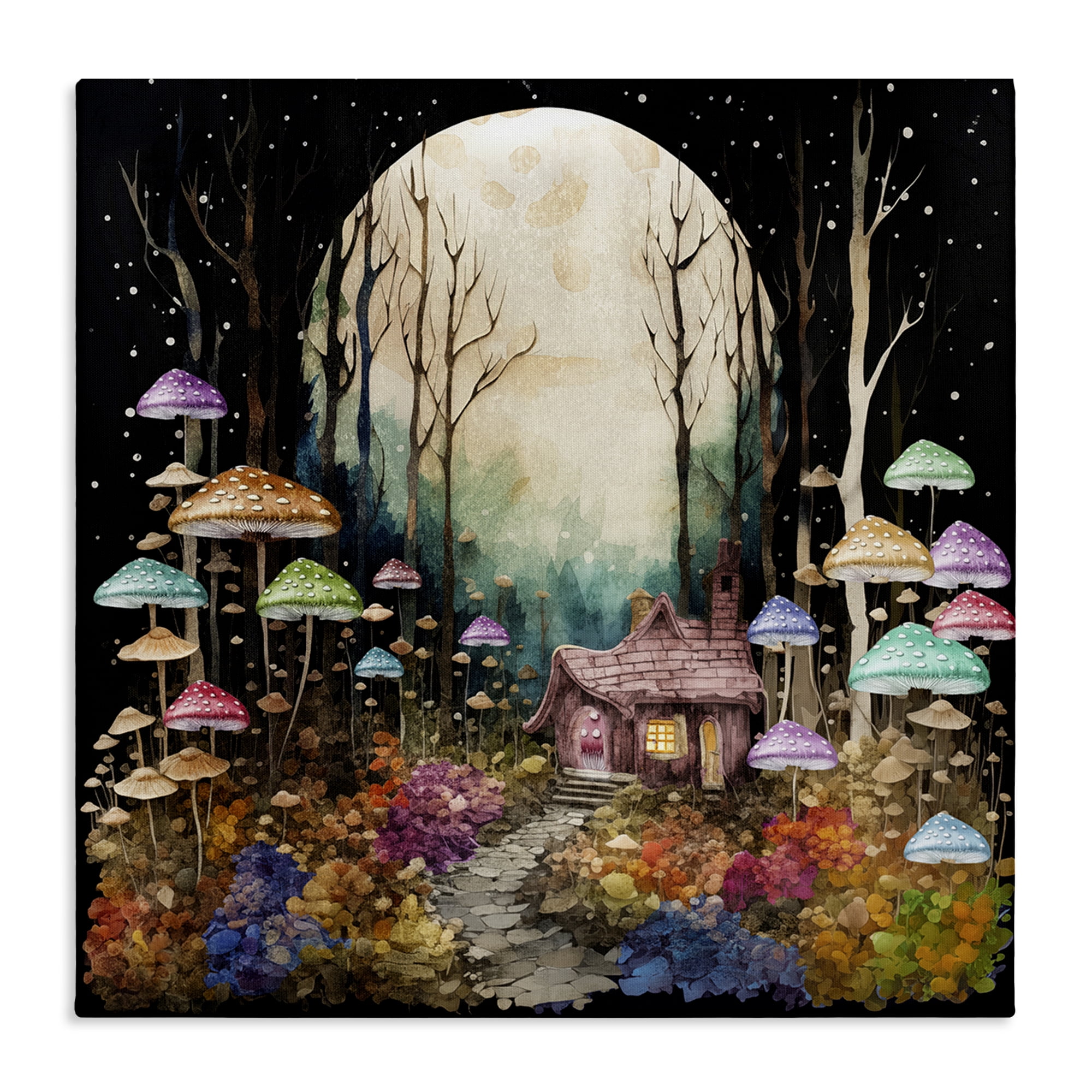 Stupell Industries Quirky Mushroom Forest Landscape & Nature Painting Wrapped Canvas Art Print Wall Art, 24 x 24