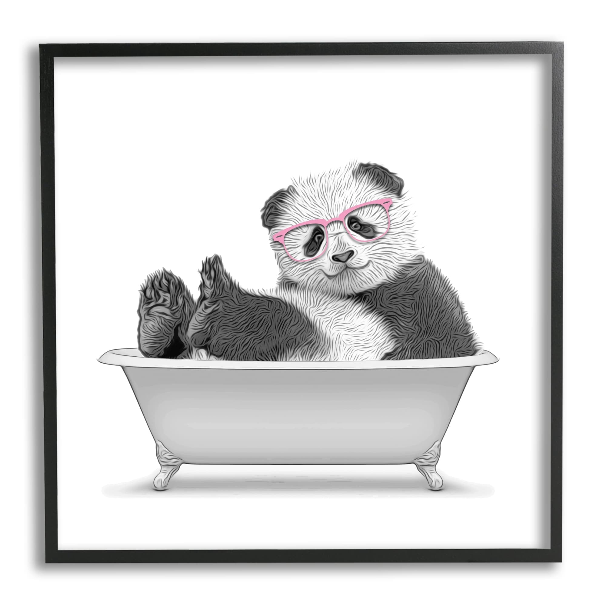 Stupell Industries Quirky Panda Bathtub Pink Glasses Minimal Design, 24 x 24, Design by Annalisa Latella