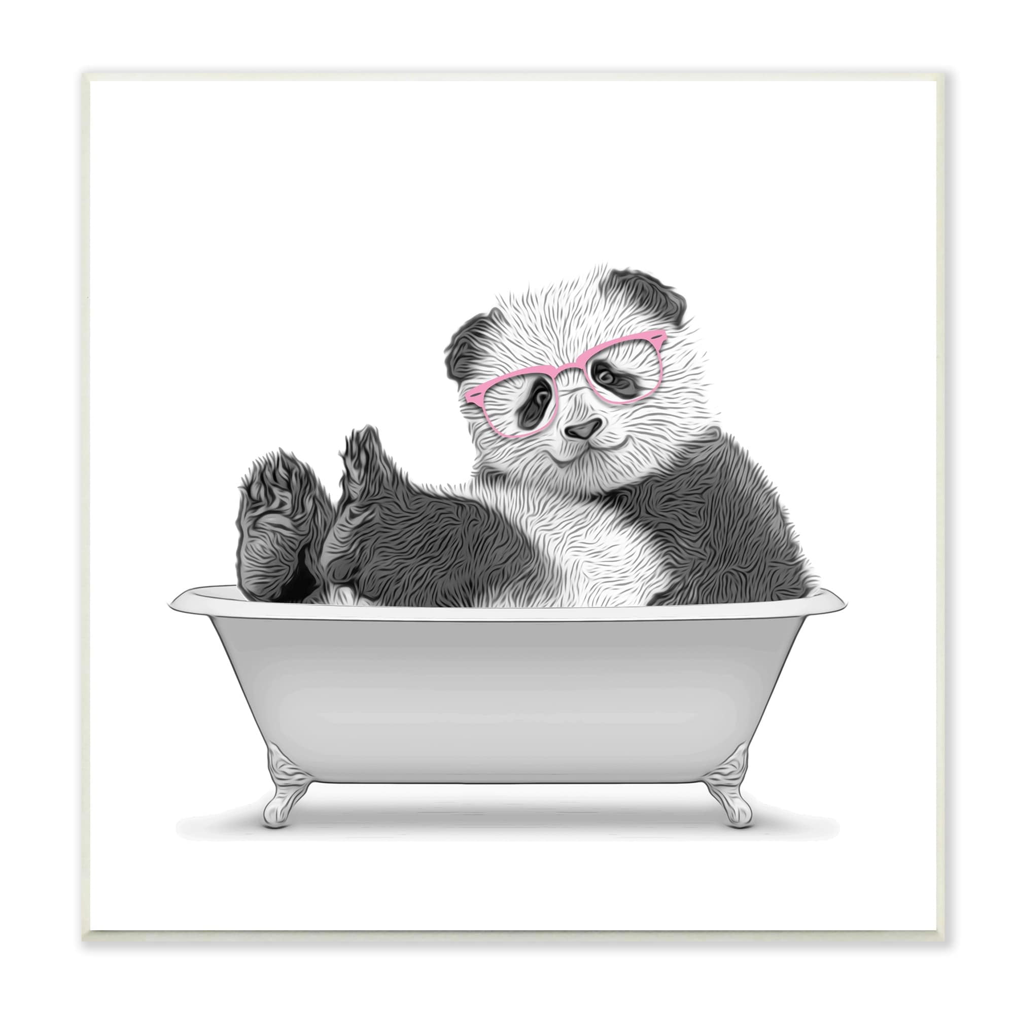 Stupell Industries Quirky Panda Bathtub Pink Glasses Minimal Design Graphic Art Unframed Art Print Wall Art, 12x12, by Annalisa Latella