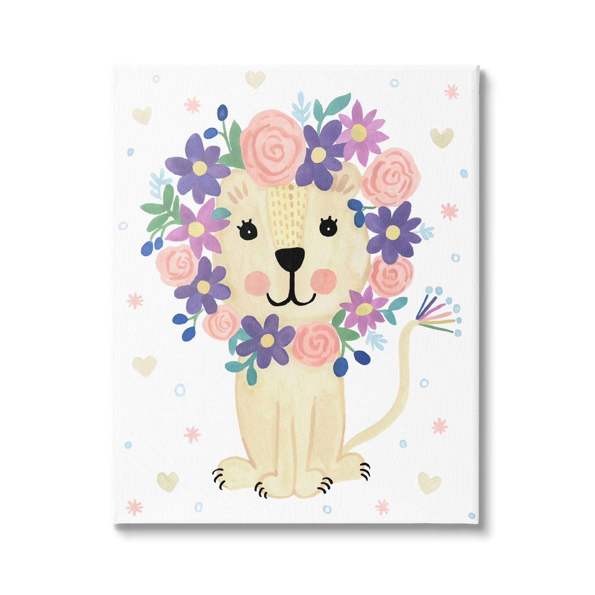 Stupell Industries Quirky Pink Purple Floral Lion Mane Heart Pattern Paintings Gallery-Wrapped Canvas Print Wall Art, 24x30, by Heather Strianese