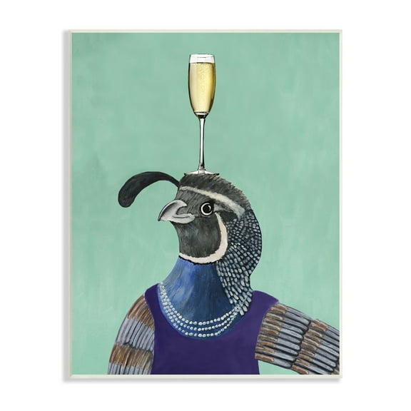 Stupell Industries Quirky Quail Bird Wearing Necklace Champagne Glass , 10 x 15, Design by Coco de Paris