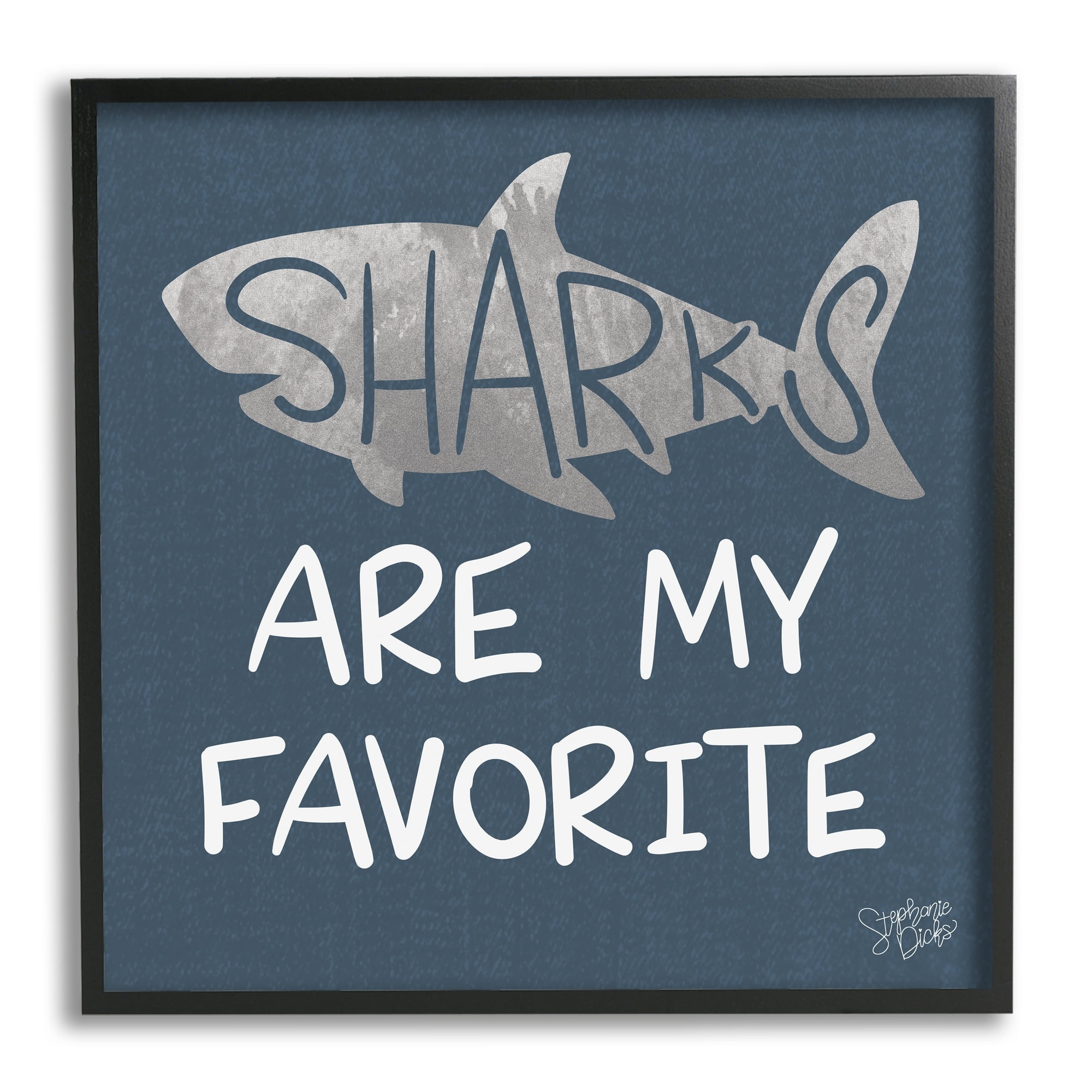 Stupell Industries Quirky Sharks Saying Text Maritime Blue Background Graphic Art Black Framed Art Print Wall Art, 12x12, by Stehanie Dicks