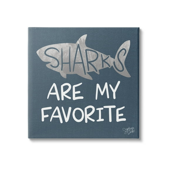 Stupell Industries Quirky Sharks Saying Text Maritime Blue Background Graphic Art Gallery-Wrapped Canvas Print Wall Art, 24x24, by Stehanie Dicks