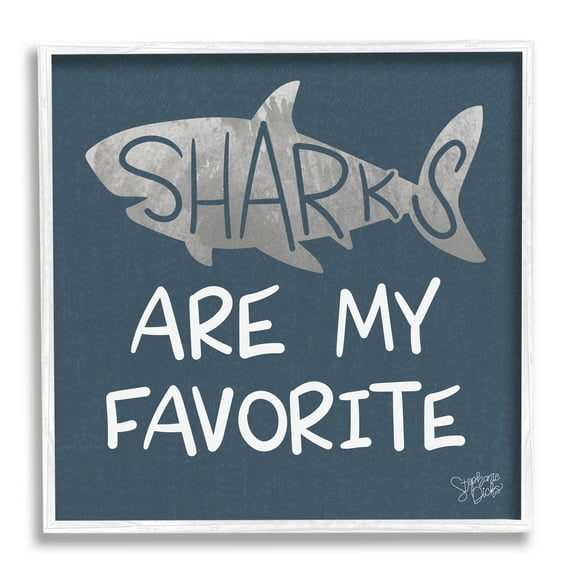 Stupell Industries Quirky Sharks Saying Text Maritime Blue Background Graphic Art White Framed Art Print Wall Art, 24x24, by Stehanie Dicks