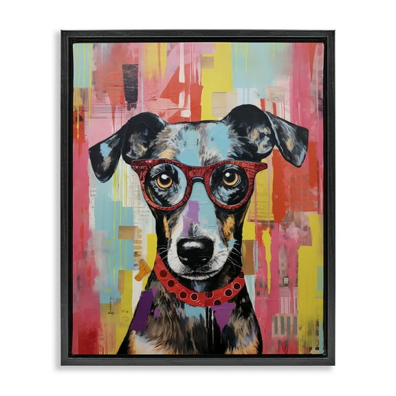 Stupell Industries Quirky Spectacle Dog Animals Painting Black Floater Framed Canvas Art Print Wall Art, 17 x 21