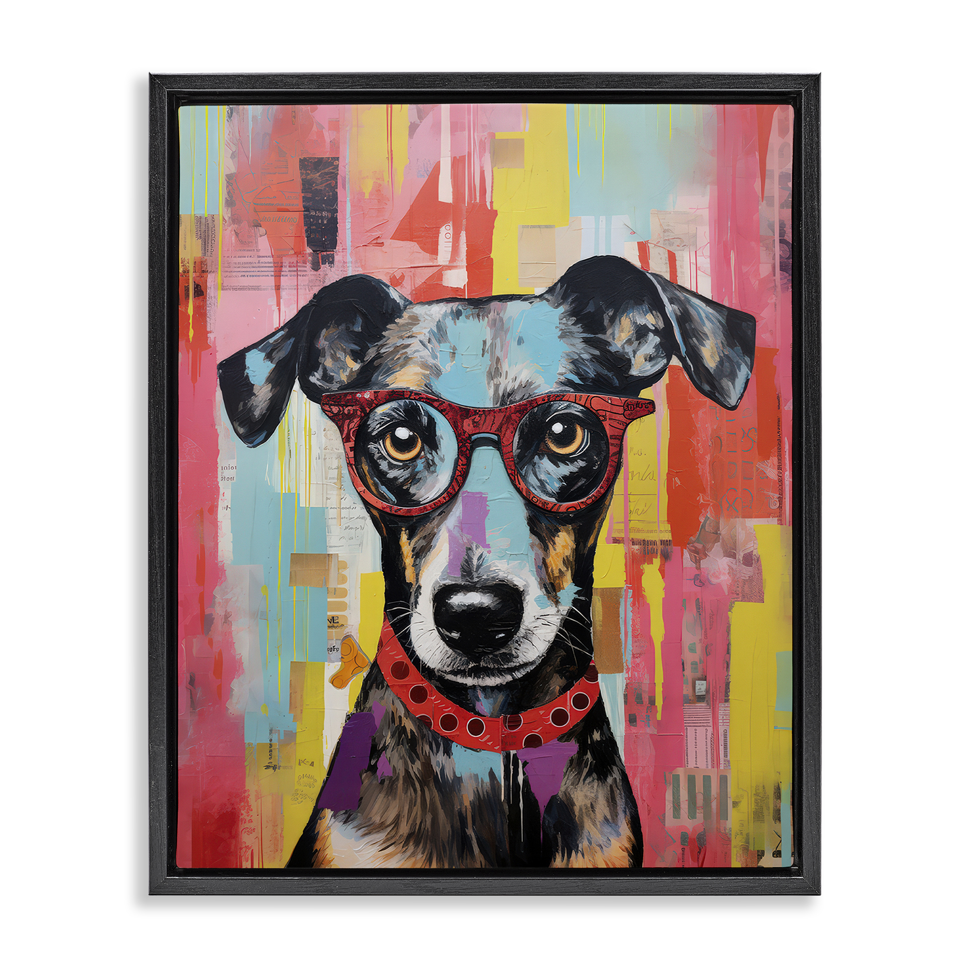 Stupell Industries Quirky Spectacle Dog Animals Painting Black Floater Framed Canvas Art Print Wall Art, 25 x 31