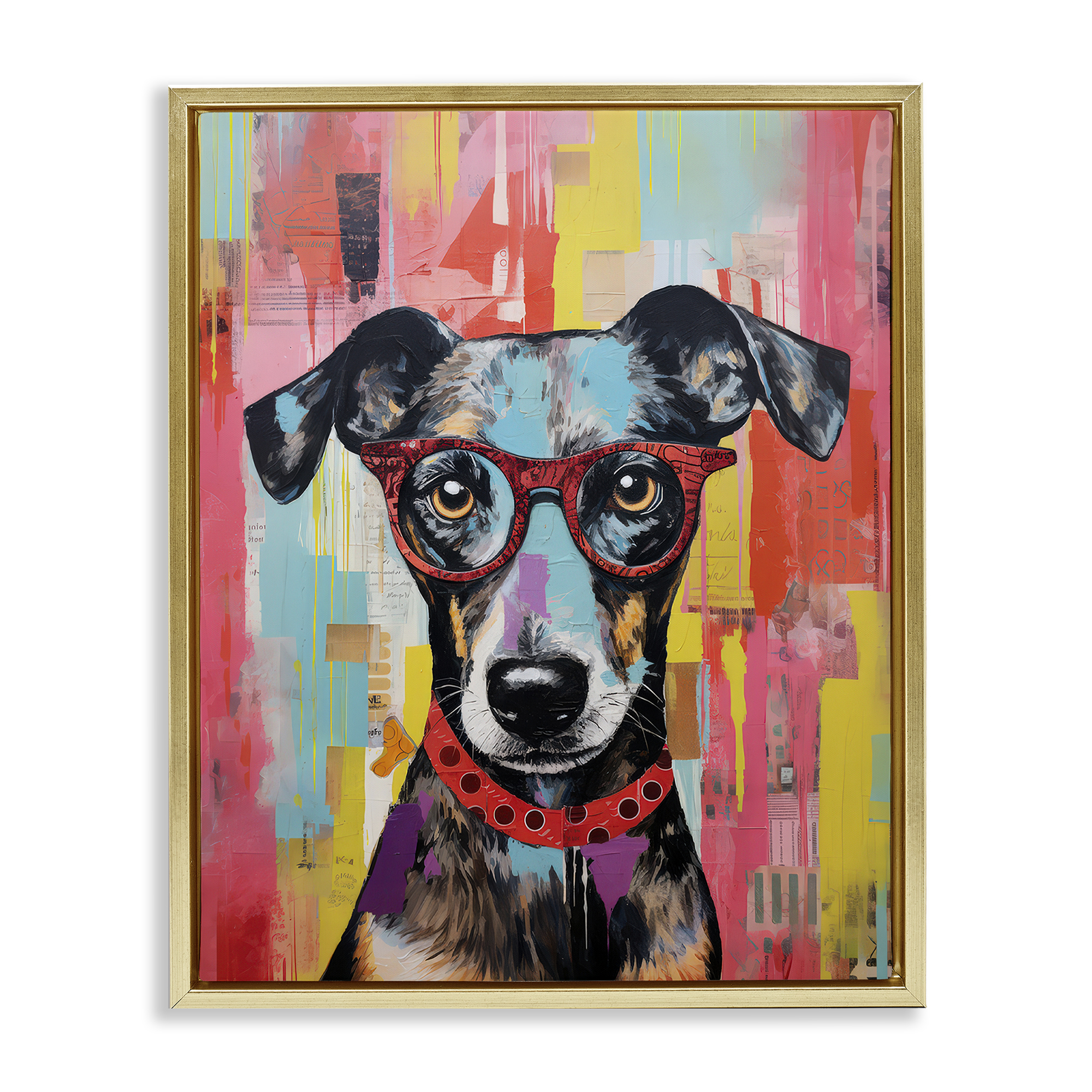 Stupell Industries Quirky Spectacle Dog Animals Painting Gold Floater Framed Canvas Art Print Wall Art, 25 x 31
