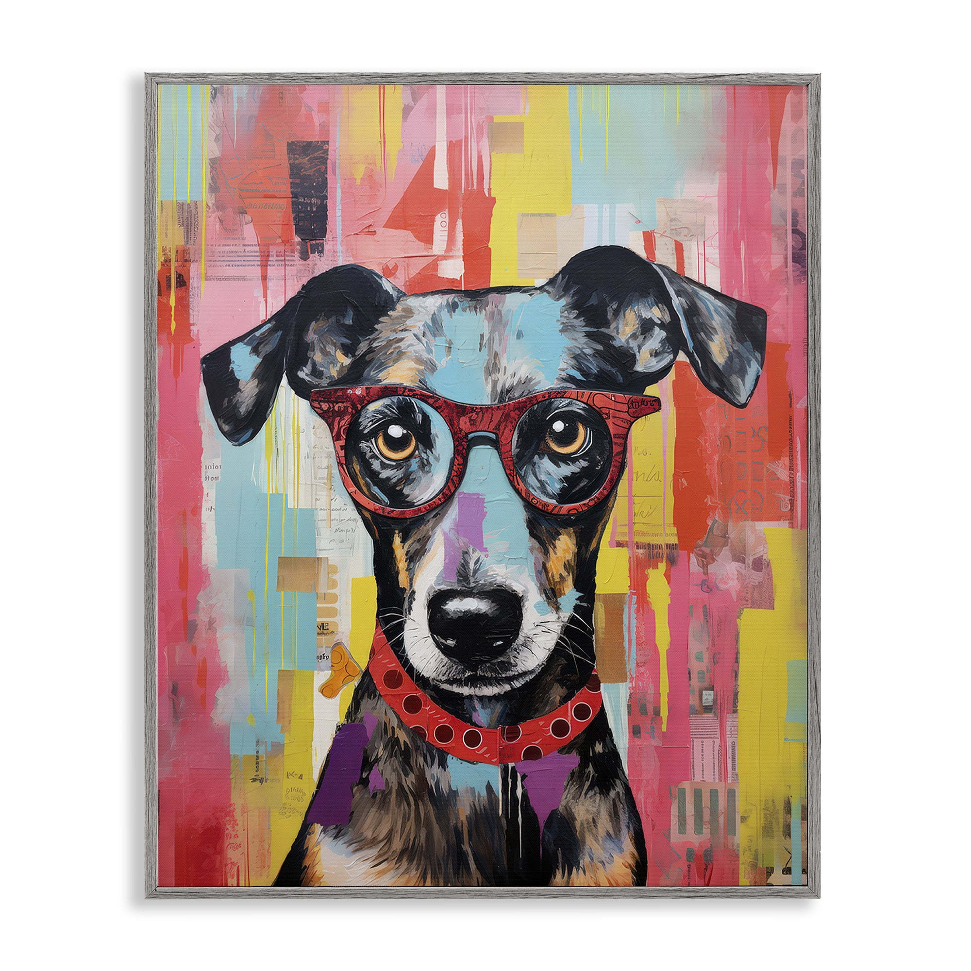 Stupell Industries Quirky Spectacle Dog Animals Painting Gray Framed Art Print Wall Art, 16 x 20