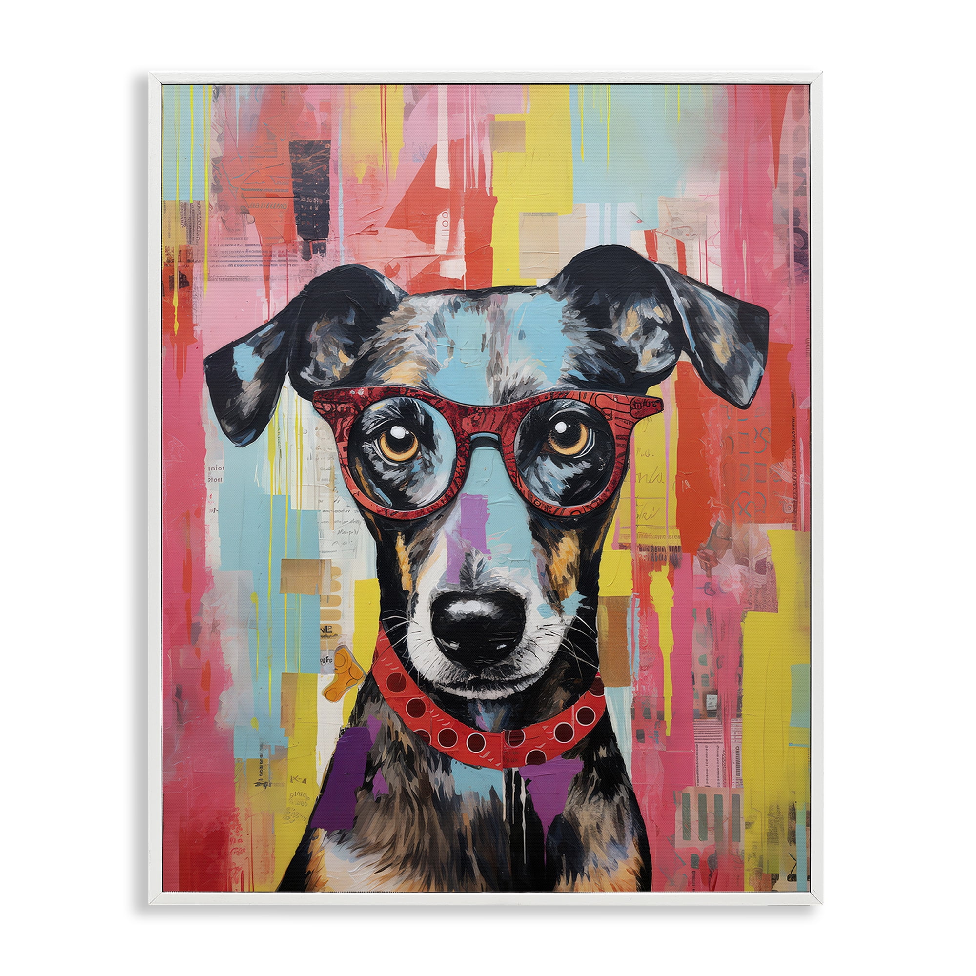 Stupell Industries Quirky Spectacle Dog Animals Painting White Framed Art Print Wall Art, 16 x 20