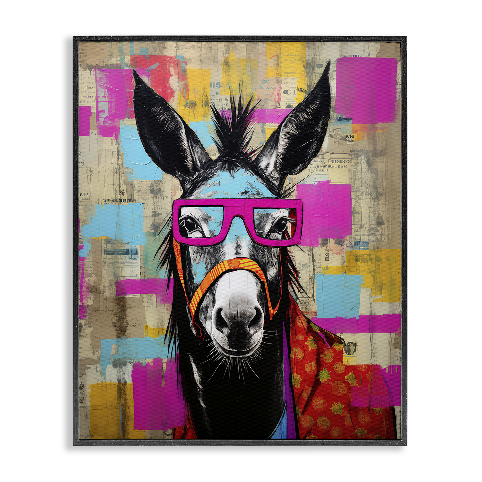 Stupell Industries Quirky Spectacle Donkey Animals Painting Black Framed Art Print Wall Art, 24 x 30