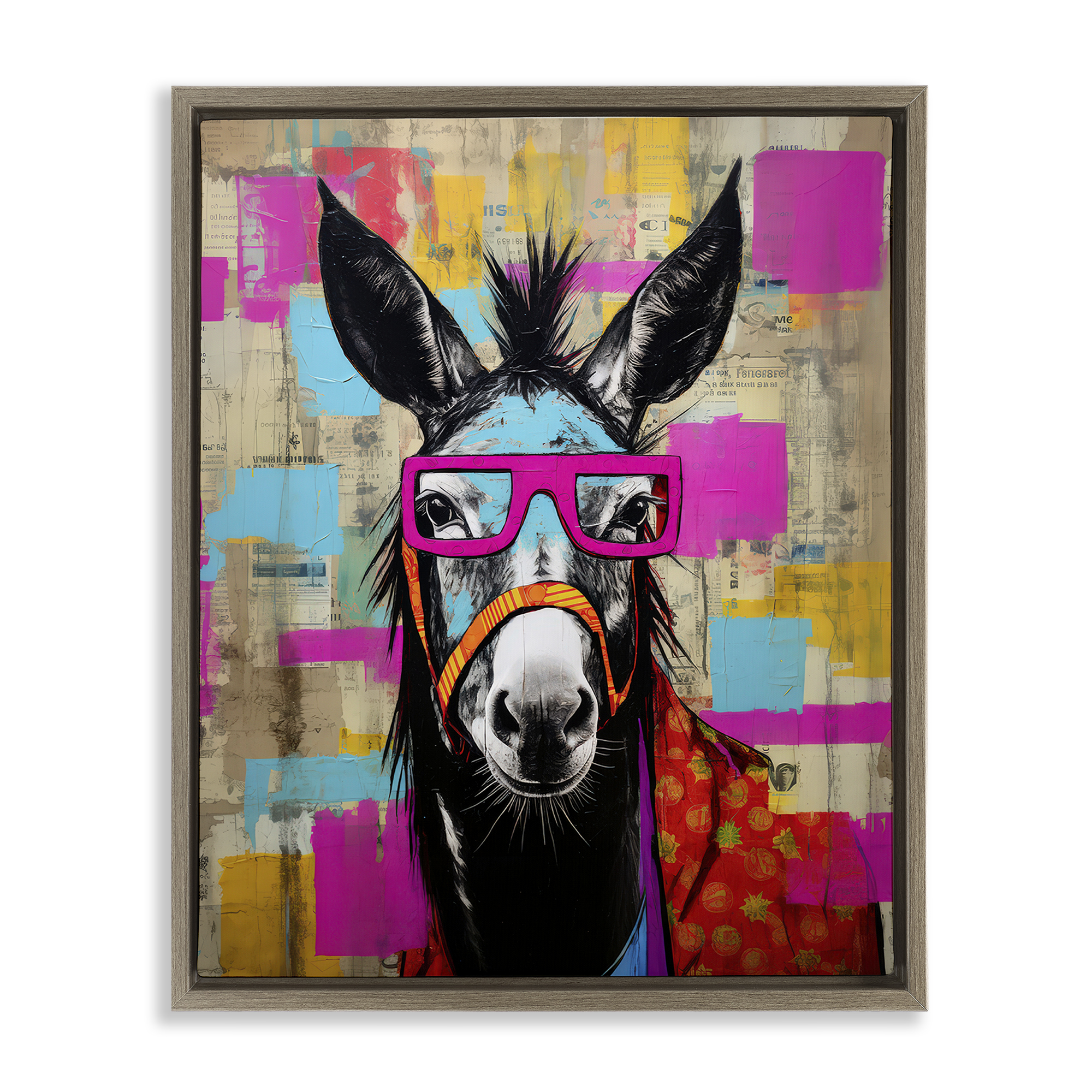 Stupell Industries Quirky Spectacle Donkey Animals Painting Brown Floater Framed Canvas Art Print Wall Art, 25 x 31