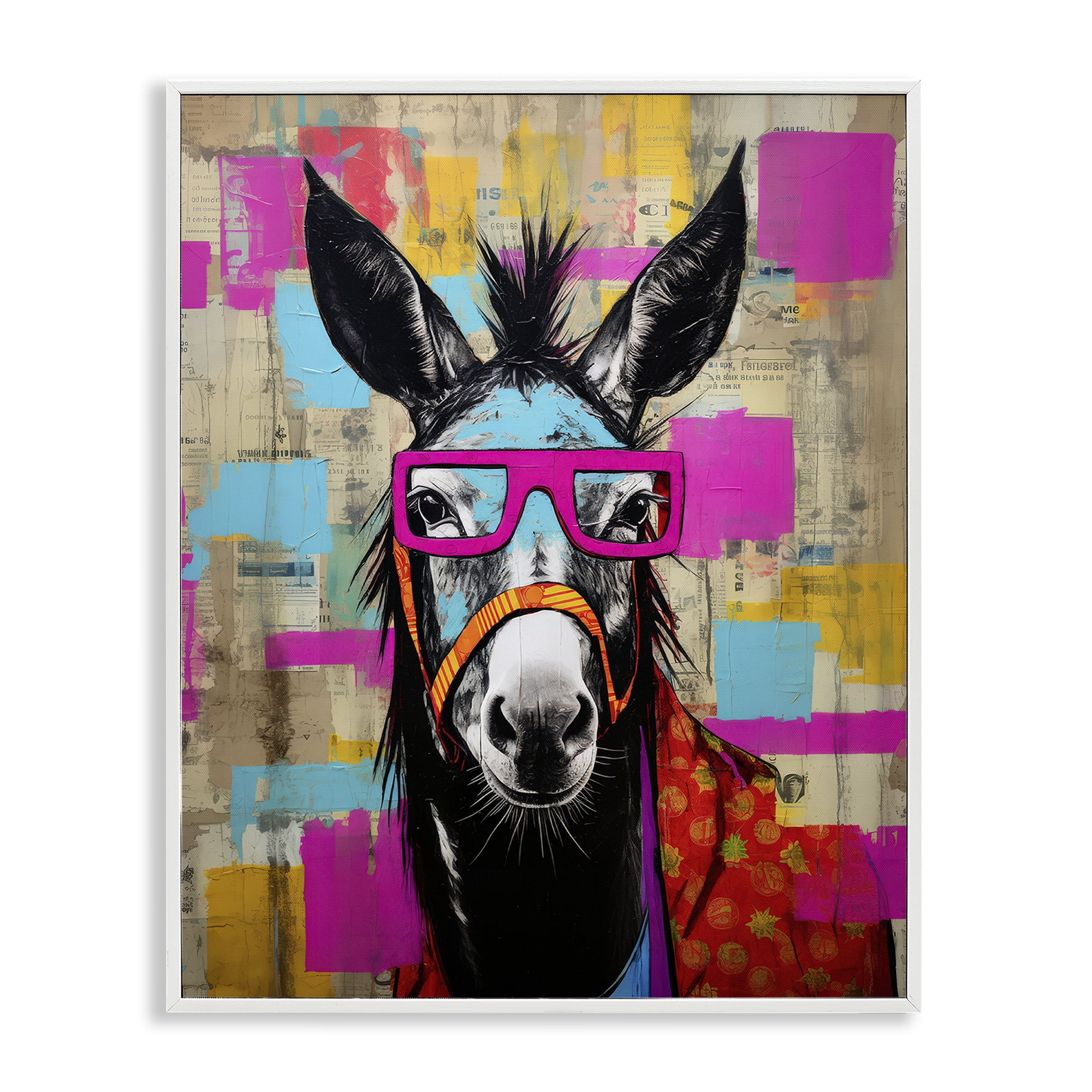 Stupell Industries Quirky Spectacle Donkey Animals Painting White Framed Art Print Wall Art, 11 x 14