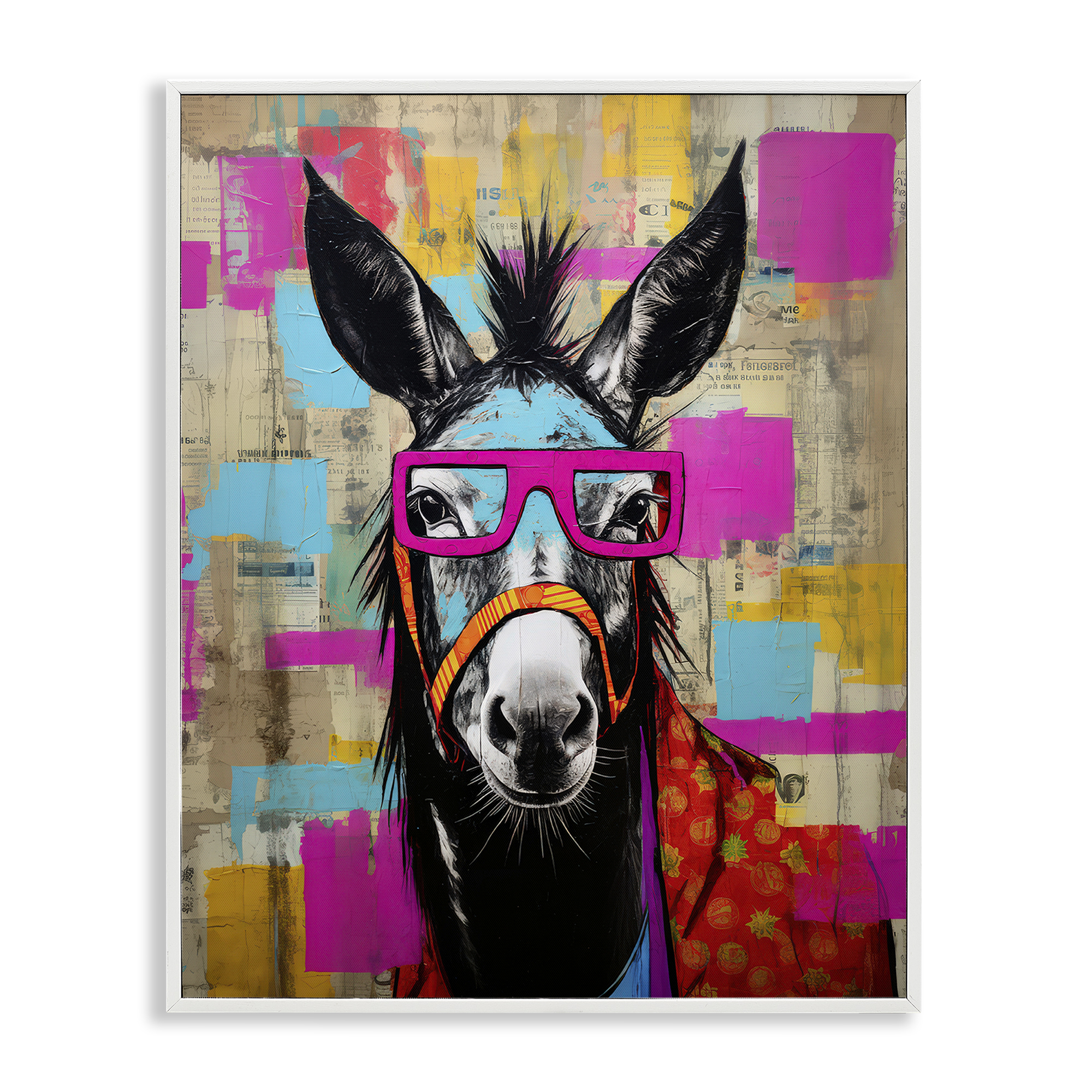 Stupell Industries Quirky Spectacle Donkey Animals Painting White Framed Art Print Wall Art, 16 x 20