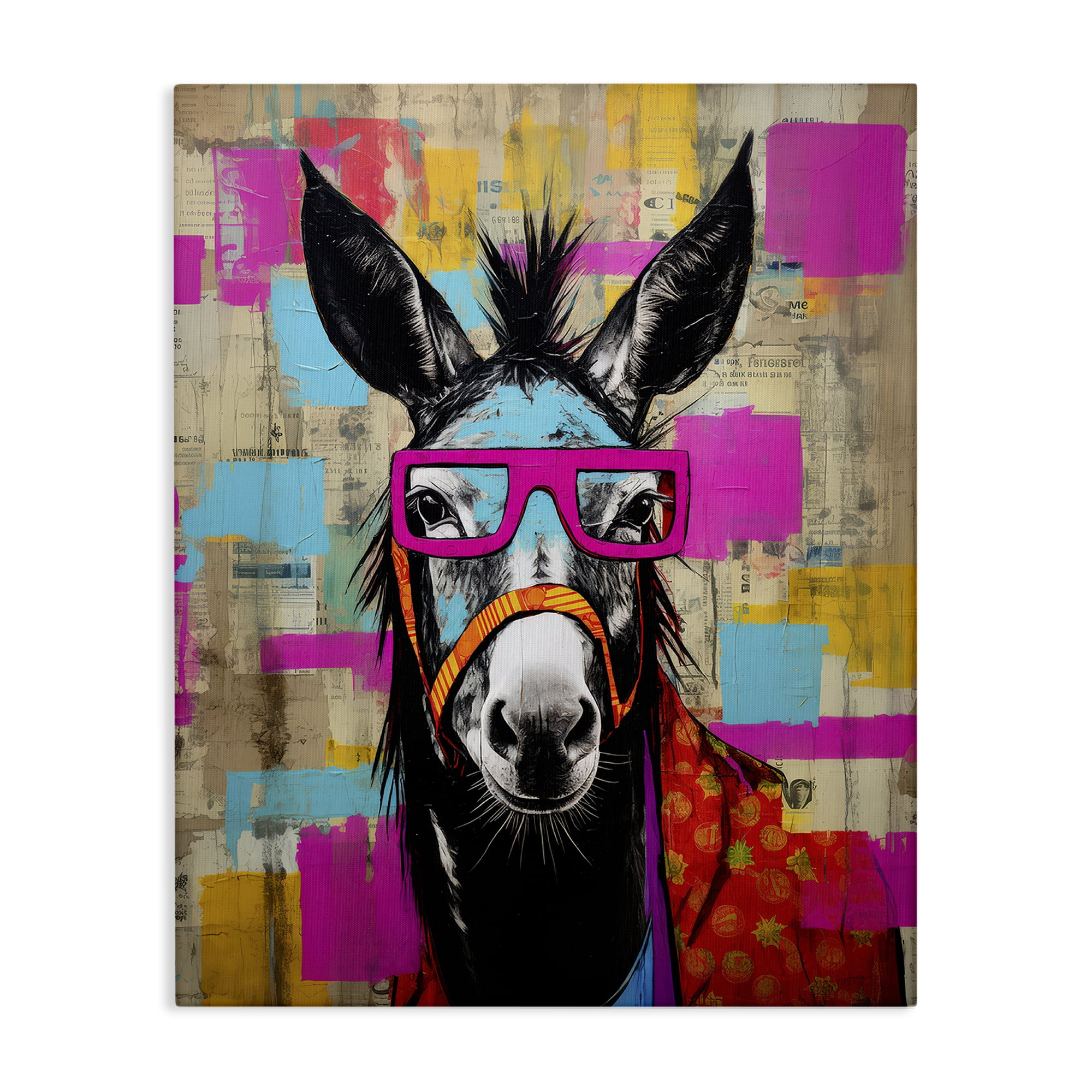 Stupell Industries Quirky Spectacle Donkey Animals Painting Wrapped Canvas Art Print Wall Art, 24 x 30