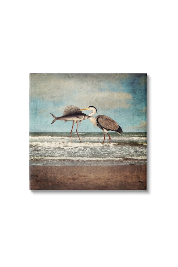 Industries Quirky Surreal Fish Bird Animals Beach Shoreline Canvas Wall Art, 17 x 17, Design by Paula Belle Flores