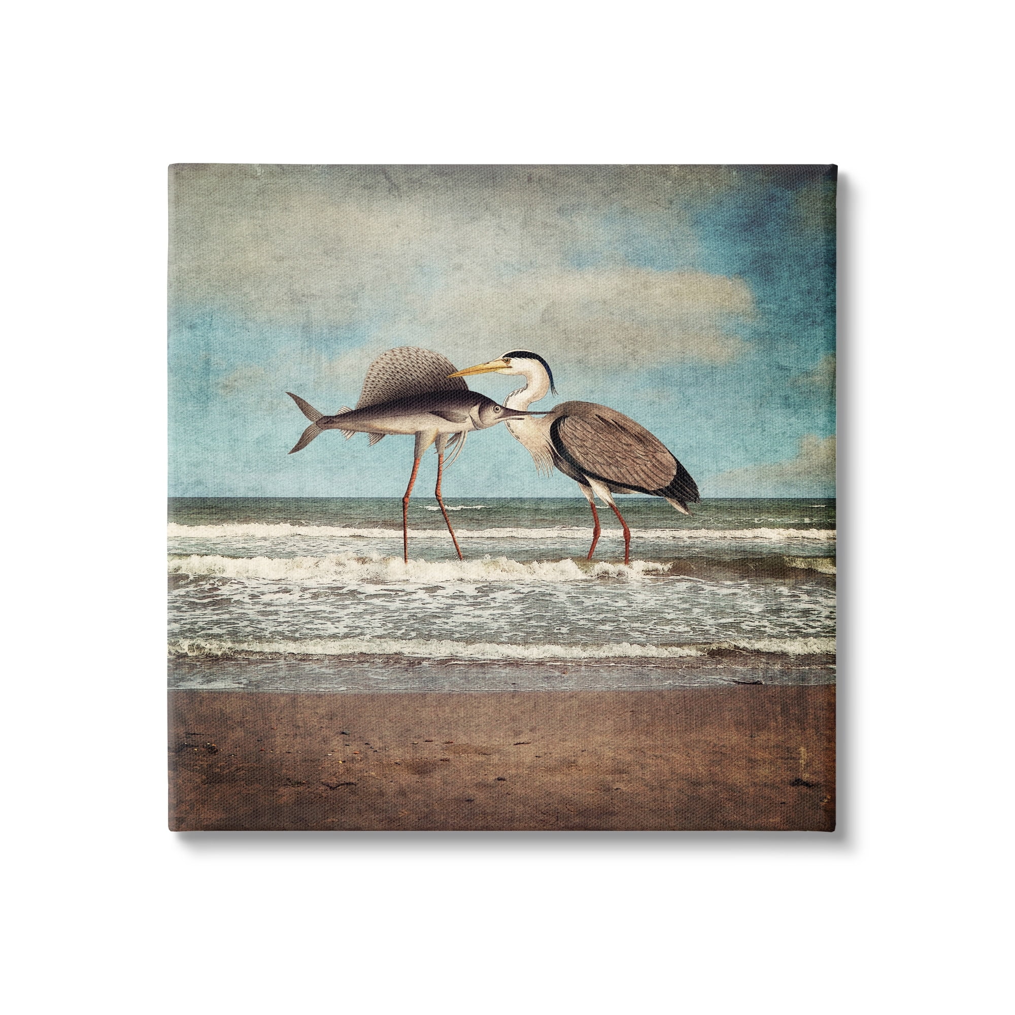 Stupell Industries Quirky Surreal Fish Bird Animals Beach Shoreline Canvas Wall Art, 30 x 30, Design by Paula Belle Flores