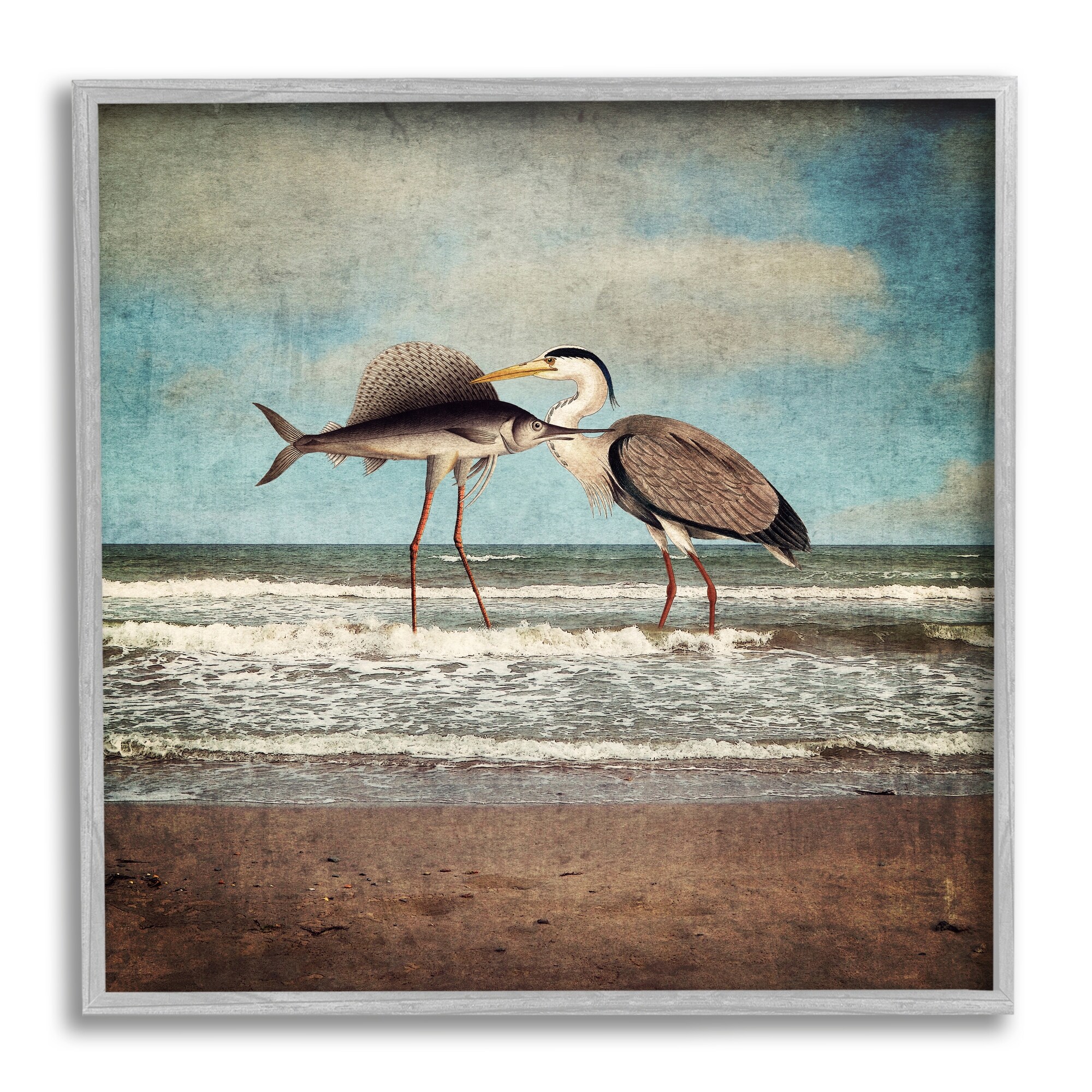 Stupell Industries Quirky Surreal Fish Bird Animals Beach Shoreline Framed Wall Art, 12 x 12, Design by Paula Belle Flores