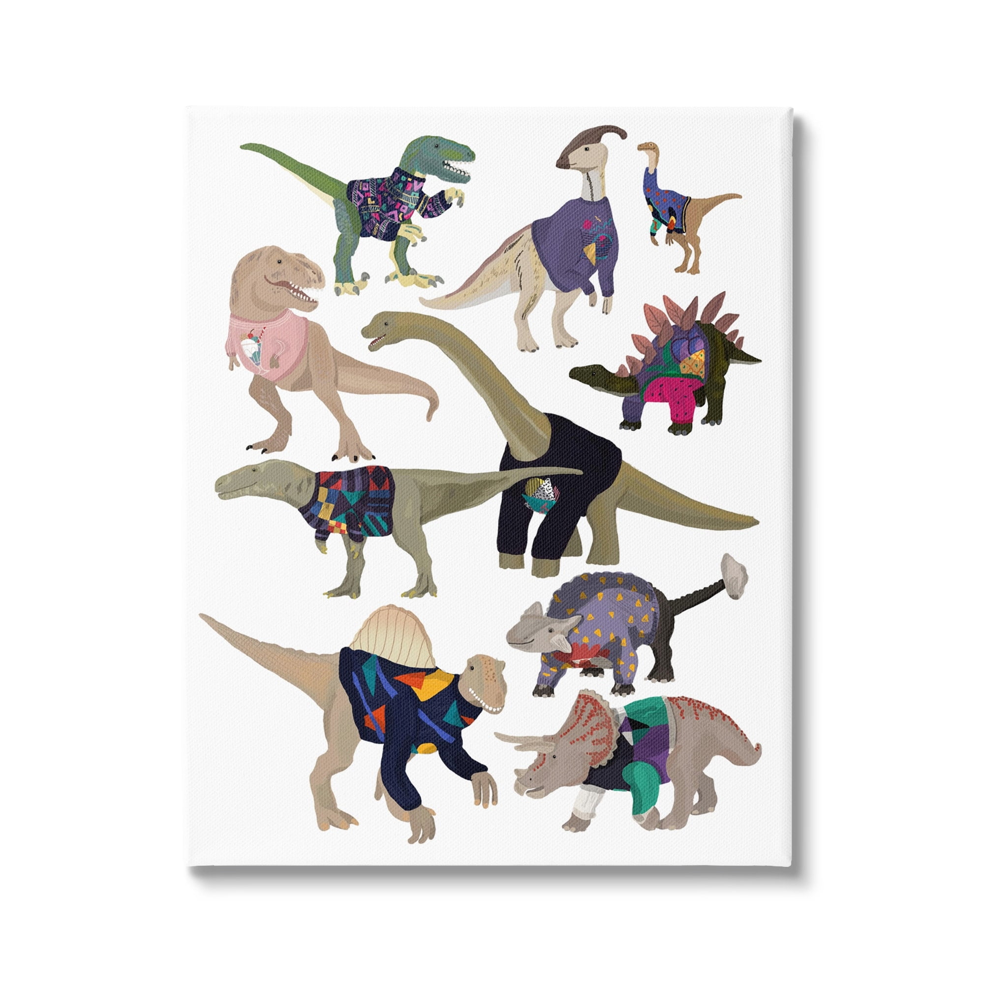 Stupell Industries Quirky Sweater Trend Dinosaurs Vintage Style Fashion Canvas Wall Art, 16 x 20, Design by Hanna Melin