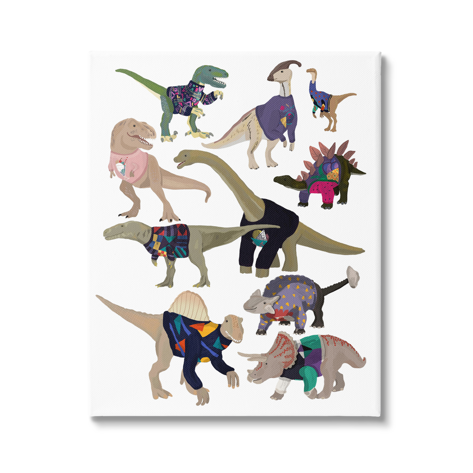 Stupell Industries Quirky Sweater Trend Dinosaurs Vintage Style Fashion Canvas Wall Art, 36 x 48, Design by Hanna Melin