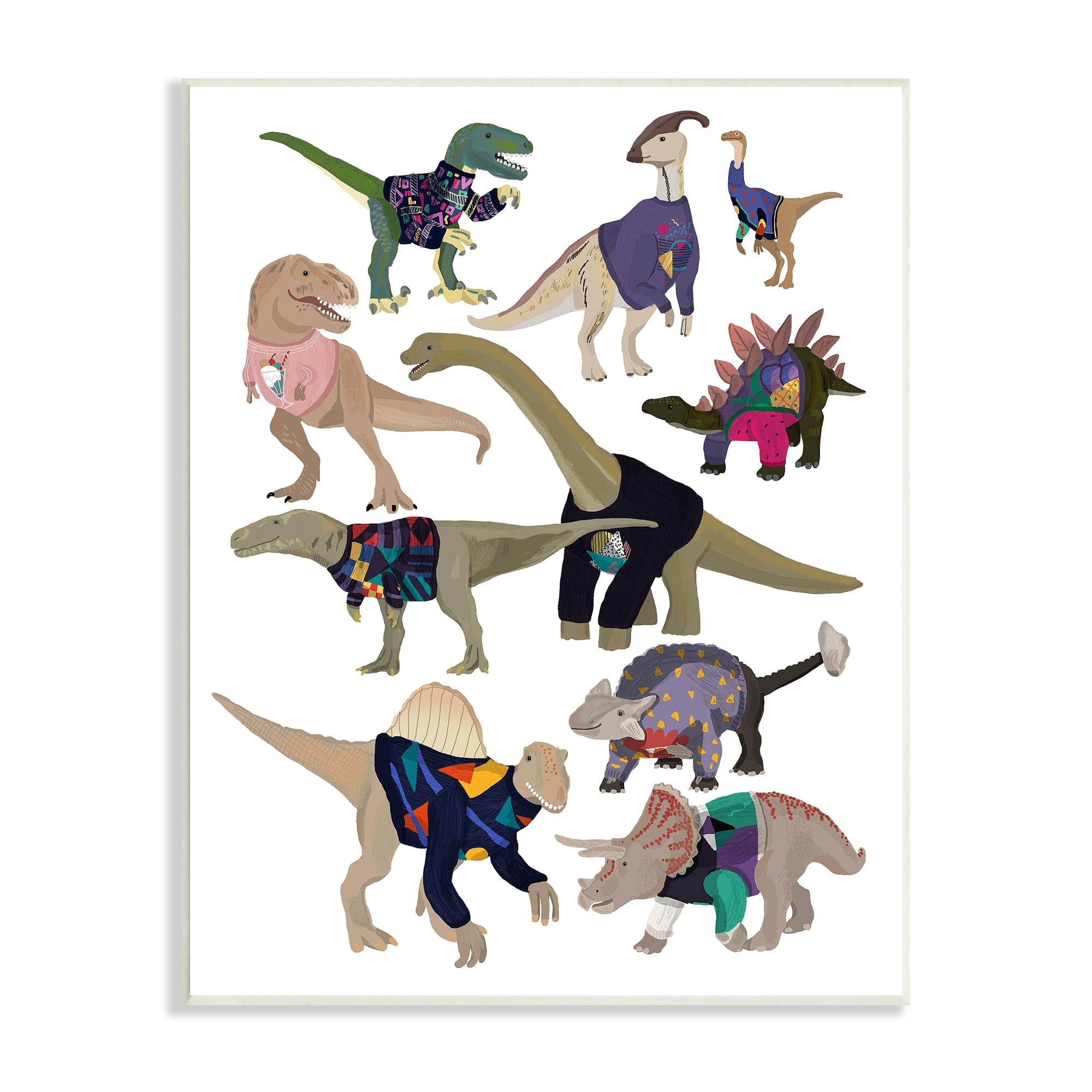 Stupell Industries Quirky Sweater Trend Dinosaurs Vintage Style Fashion Wood Wall Art, 13 x 19, Design by Hanna Melin