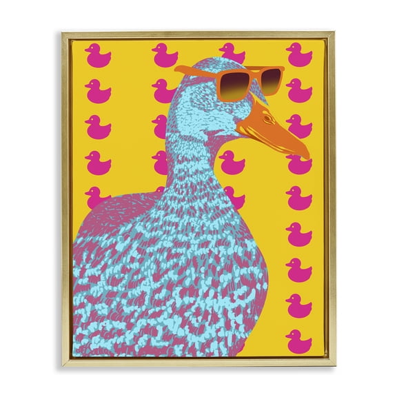 Stupell Industries Quirky Vibrant Goose Animals Painting Gold Floater Framed Canvas Art Print Wall Art, 25 x 31