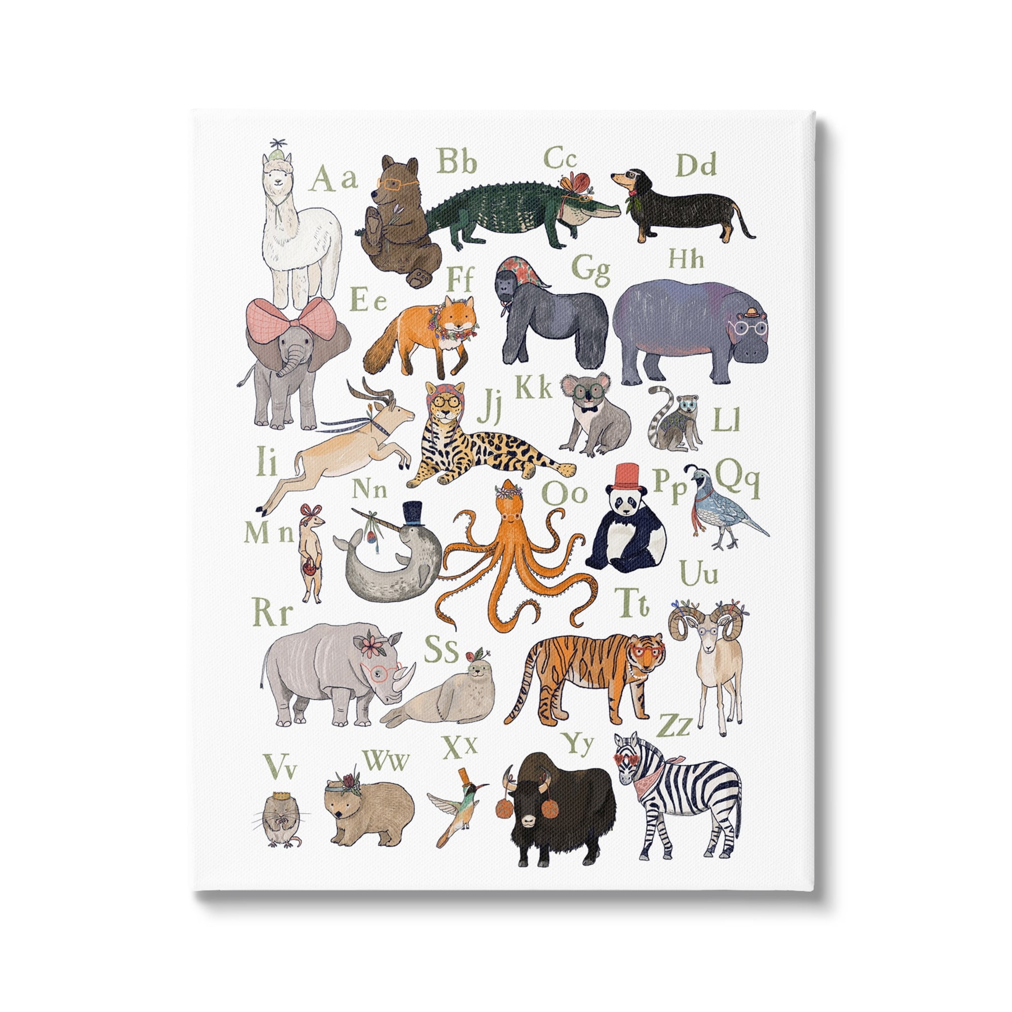 Stupell Industries Quirky Wildlife Animals Alphabet Educational Chart, 16 x 20, Design by Hanna Melin
