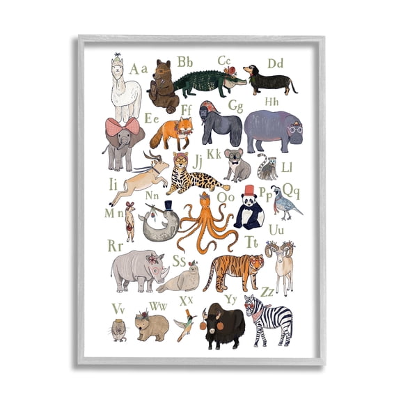 Stupell Industries Quirky Wildlife Animals Alphabet Educational Chart, 16 x 20, Design by Hanna Melin