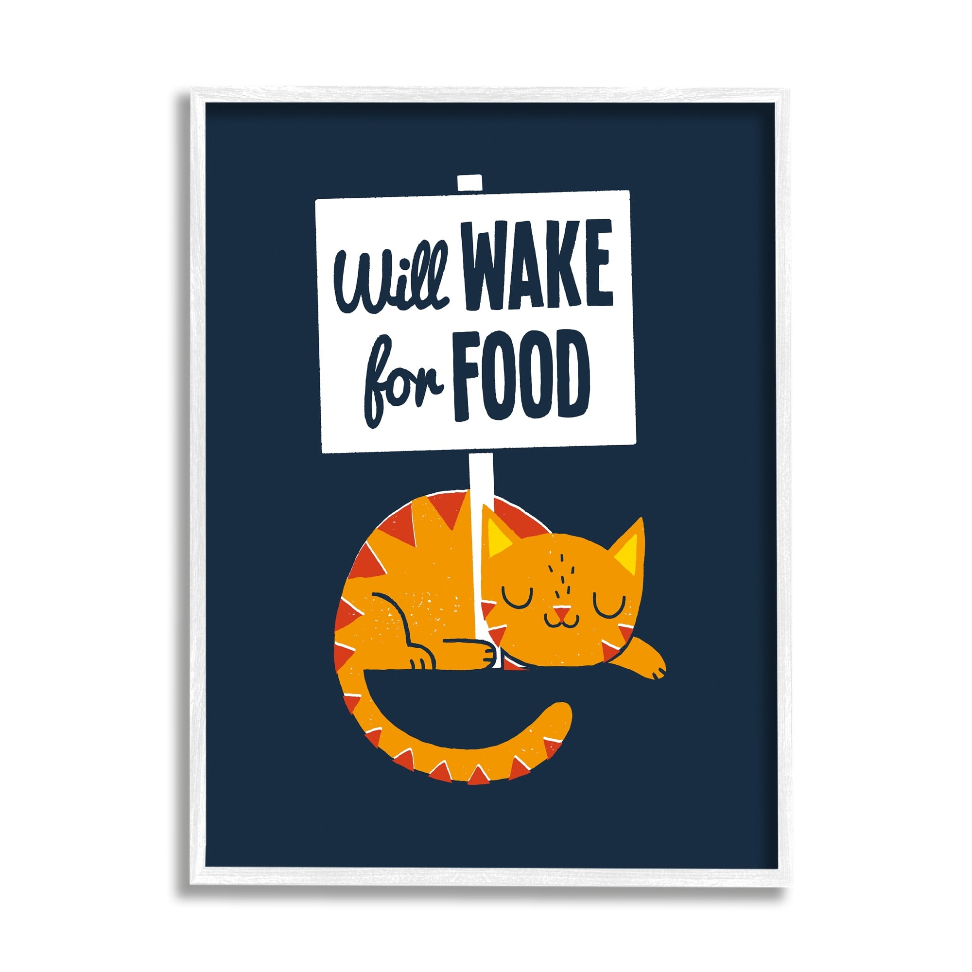 Stupell Industries Quirky Will Wake For Food Sleeping Cat Sign Framed Wall Art, 24 x 30, Design by Michael Buxton