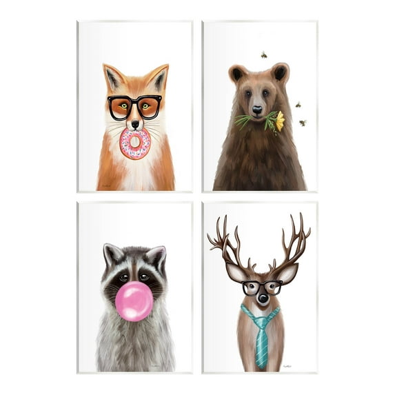 Stupell Industries Quirky Woodland Animal Portraits Graphic Art Unframed Art Print Wall Art, Set of 4, Design by Elizabeth Tyndall