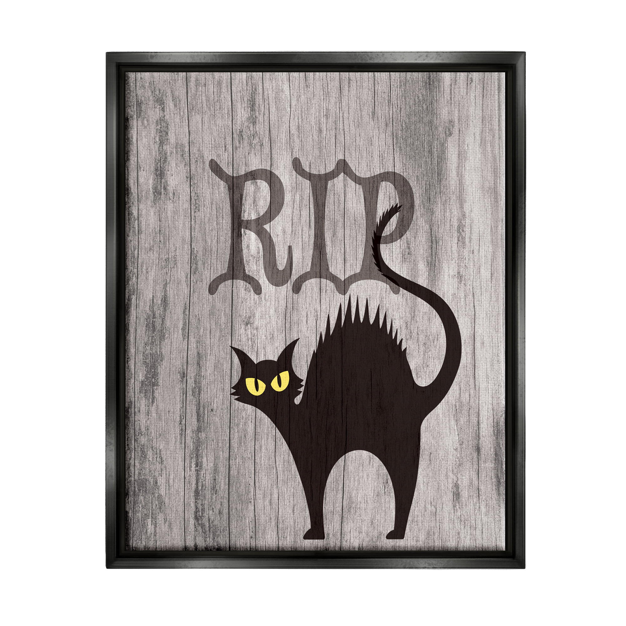 Stupell Industries RIP Halloween Cat Holiday Painting Black Floater Framed Canvas Art Print Wall Art, 17 x 21