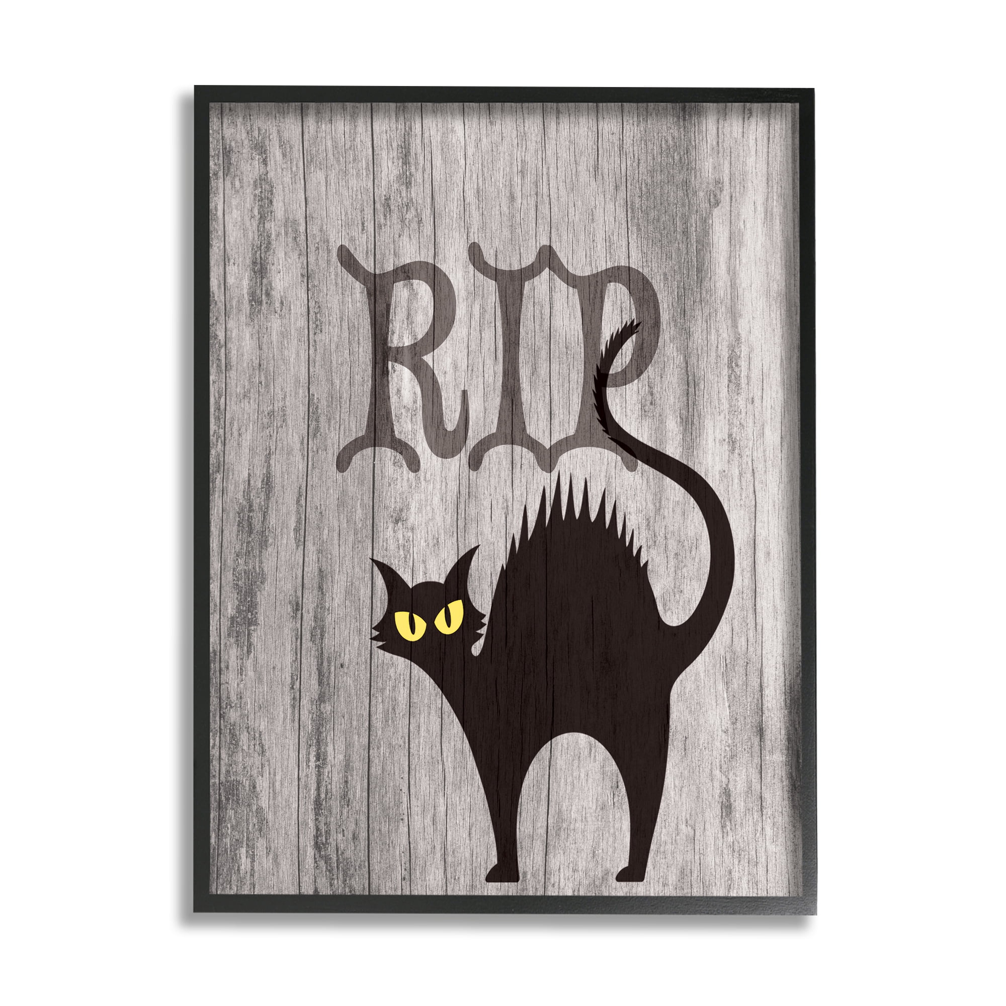 Stupell Industries RIP Halloween Cat Holiday Painting Black Framed Art Print Wall Art, 11 x 14
