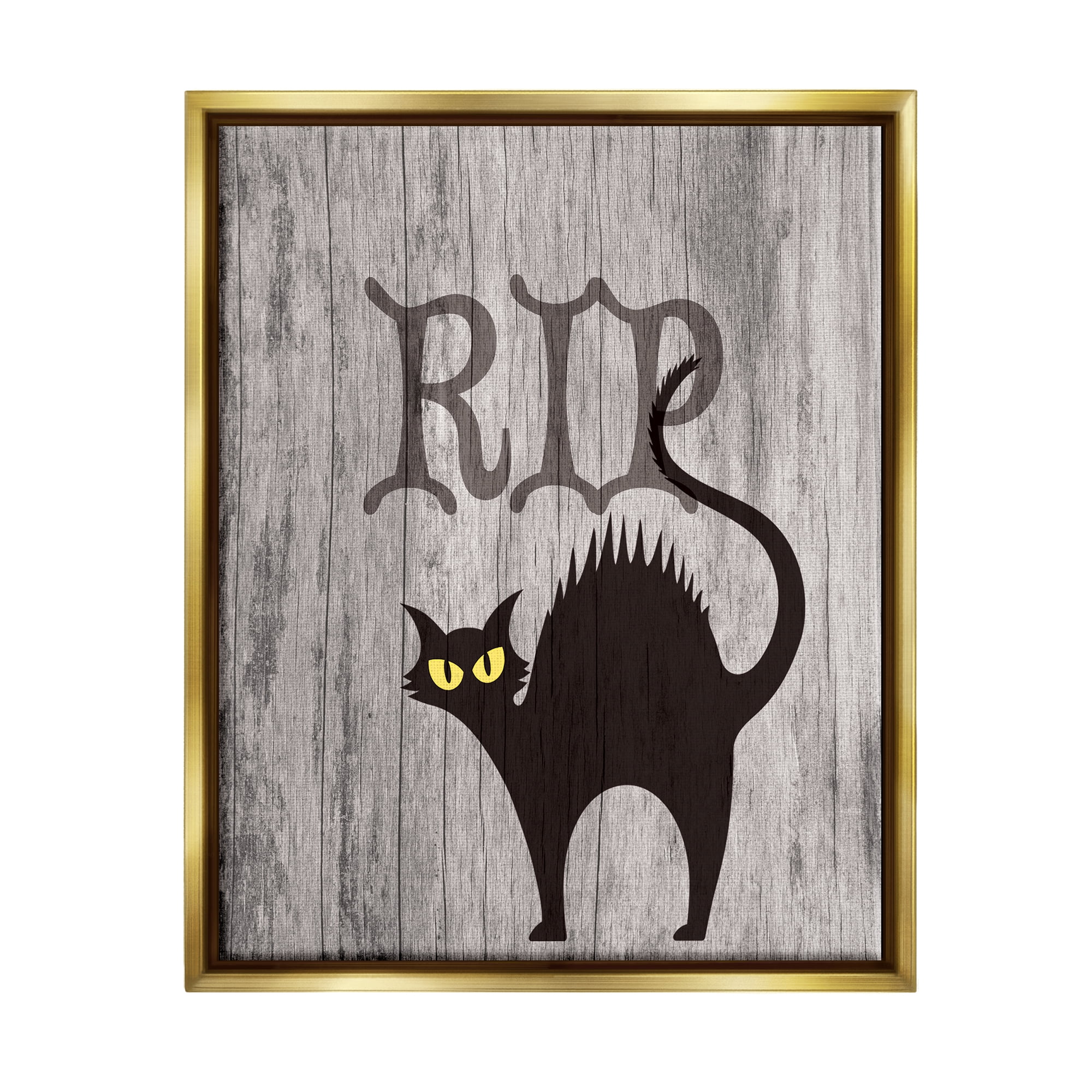 Stupell Industries RIP Halloween Cat Holiday Painting Gold Floater Framed Canvas Art Print Wall Art, 17 x 21