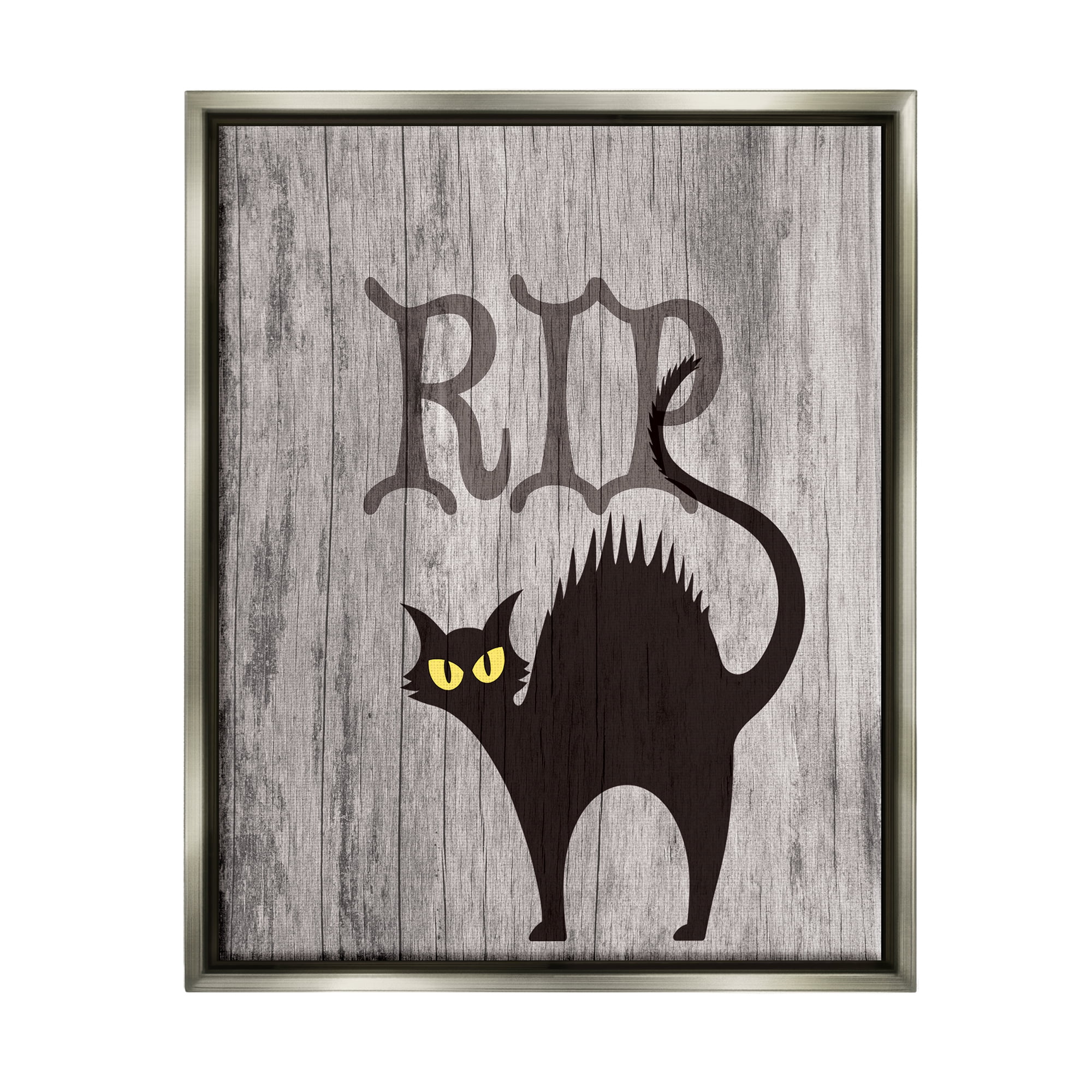 Stupell Industries RIP Halloween Cat Holiday Painting Gray Floater Framed Canvas Art Print Wall Art, 25 x 31