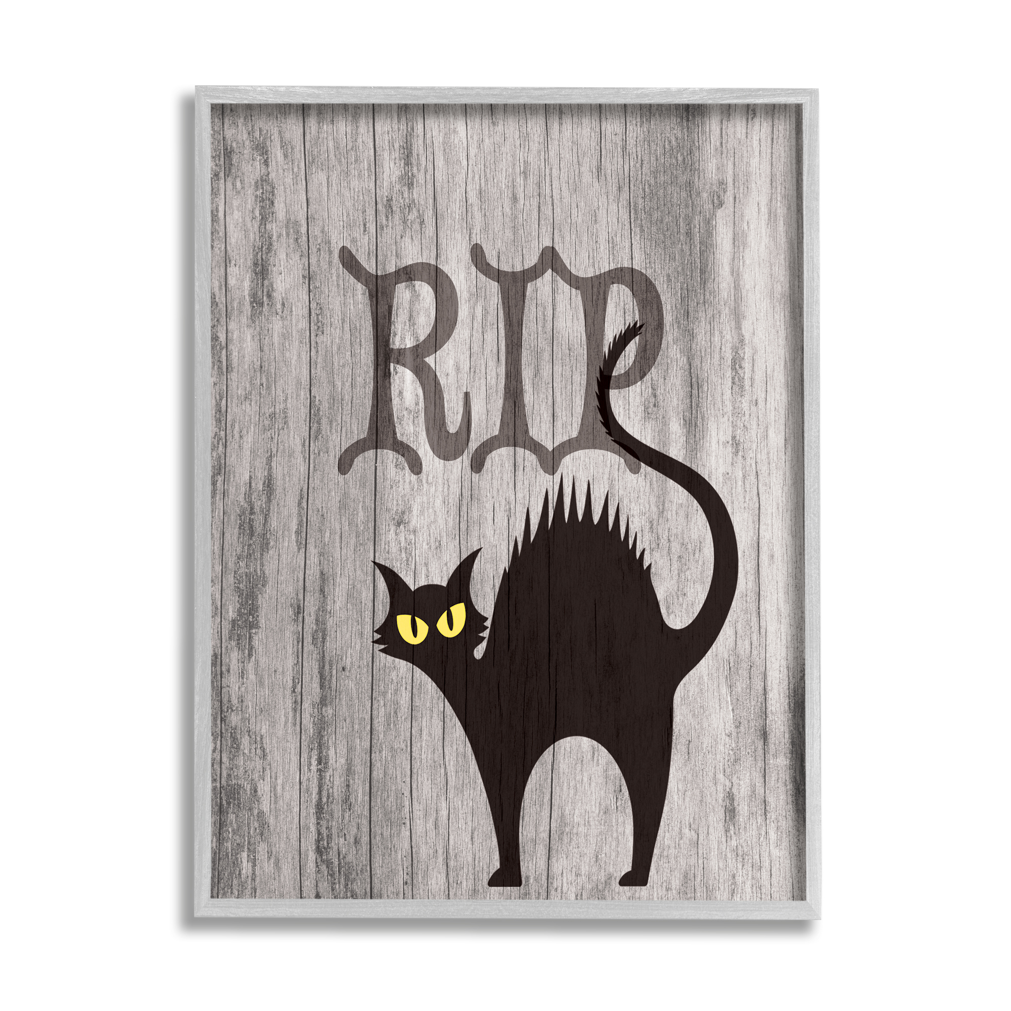 Stupell Industries RIP Halloween Cat Holiday Painting Gray Framed Art Print Wall Art, 11 x 14