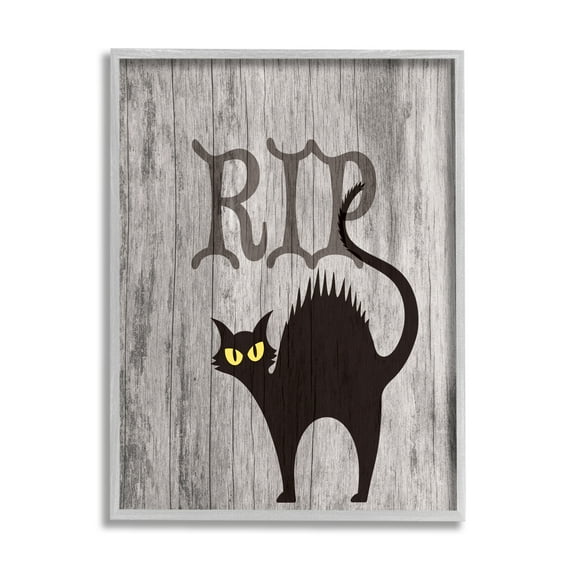 Stupell Industries RIP Halloween Cat Holiday Painting Gray Framed Art Print Wall Art, 16 x 20