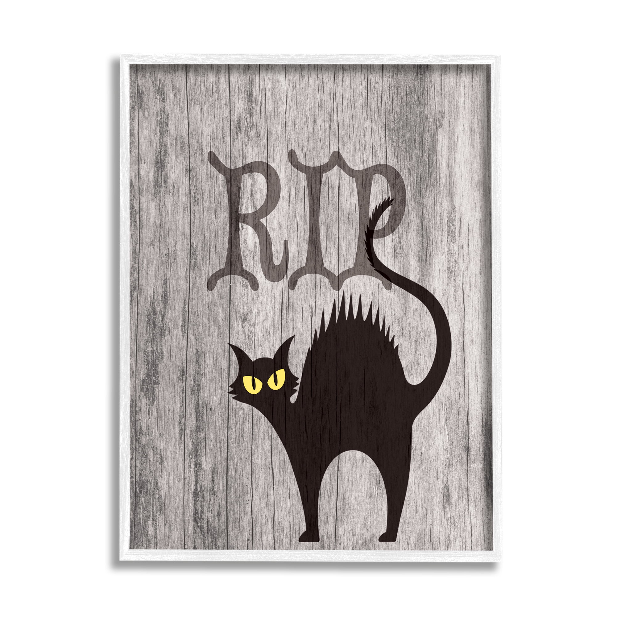 Stupell Industries RIP Halloween Cat Holiday Painting White Framed Art Print Wall Art, 11 x 14