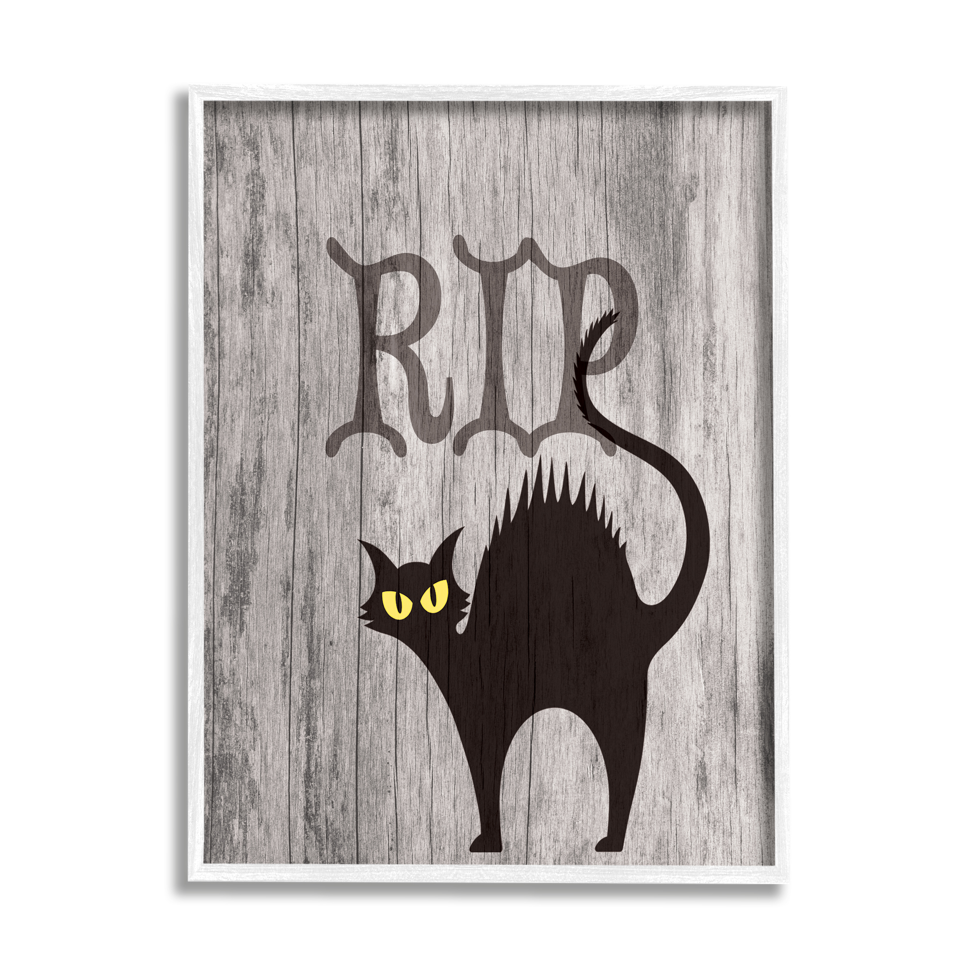 Stupell Industries RIP Halloween Cat Holiday Painting White Framed Art Print Wall Art, 16 x 20