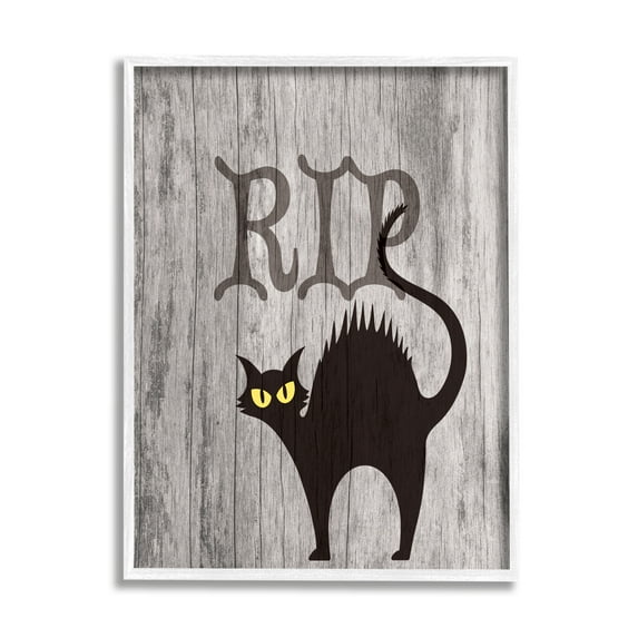 Stupell Industries RIP Halloween Cat Holiday Painting White Framed Art Print Wall Art, 24 x 30
