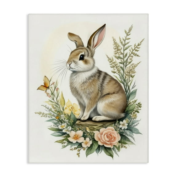 Stupell Industries Rabbit Among Flowers Animals & Insects Painting Gallery Wrapped Canvas Art Print Wall Art, 16 x 20