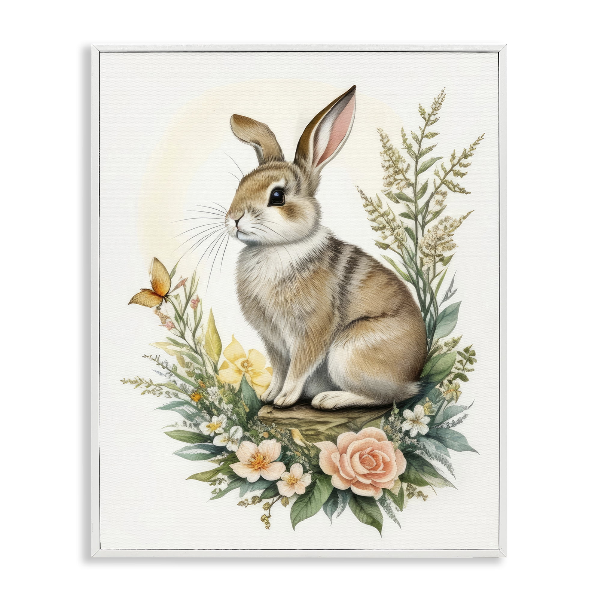 Stupell Industries Rabbit Among Flowers Animals & Insects Painting White Framed Art Print Wall Art, 11 x 14