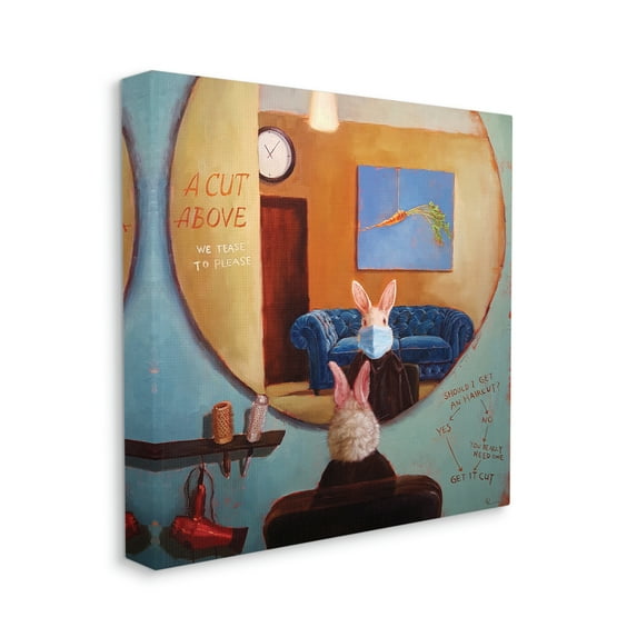 Stupell Industries Rabbit At Hair Salon Funny Blue Face Mask Animals & Insects Painting Gallery Wrapped Canvas Art Print Wall Art, 36 x 36