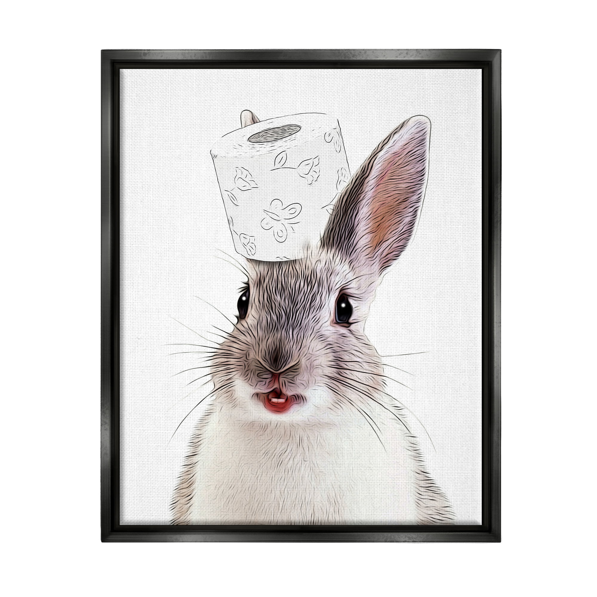 Stupell Industries Rabbit Balancing Toilet Paper Animals & Insects Painting Black Floater Framed Art Print Wall Art